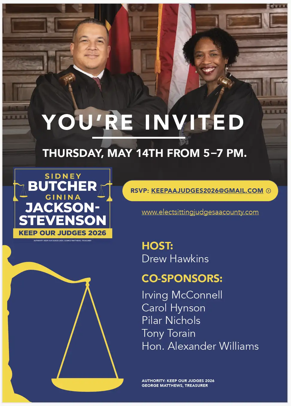 A Reception with Judges Sidney Butcher & Ginina Jackson-Stevenson – May 14th, 2026